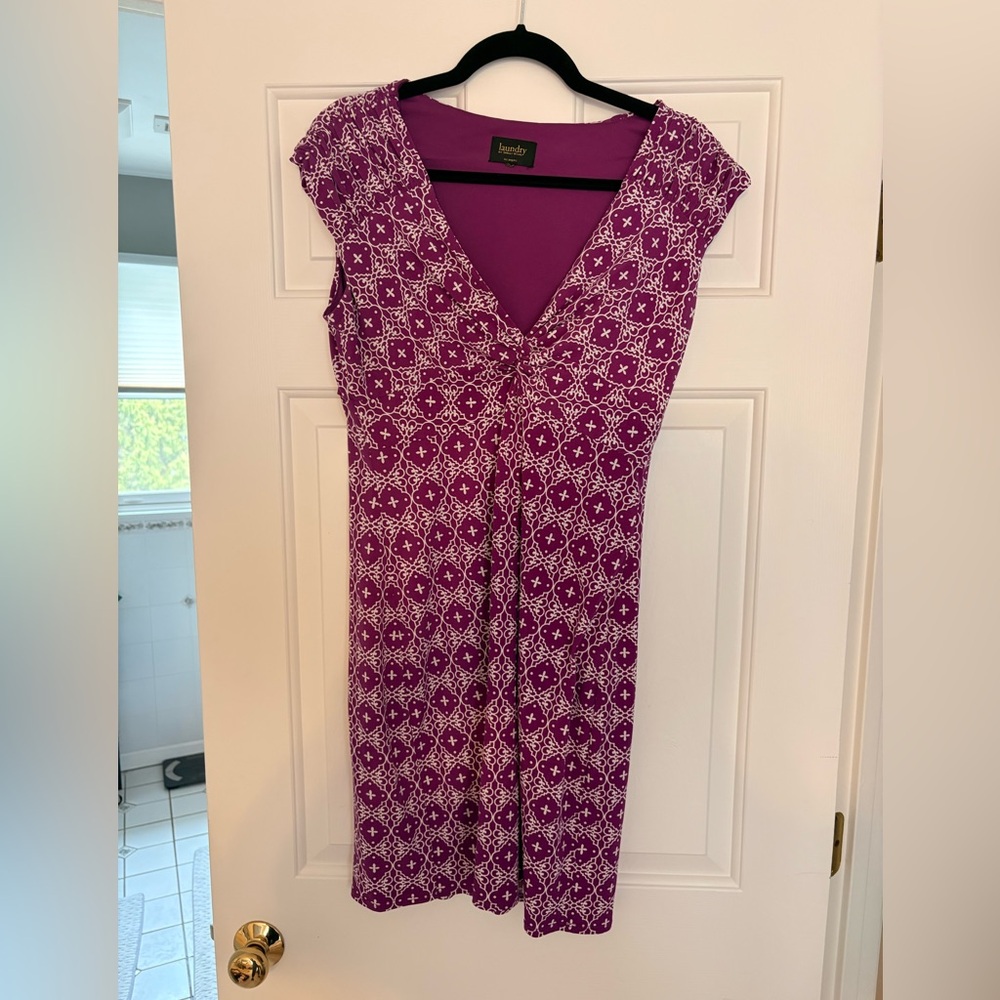Laundry By Shelli Segal Purple Printed V-Neck Midi Dress